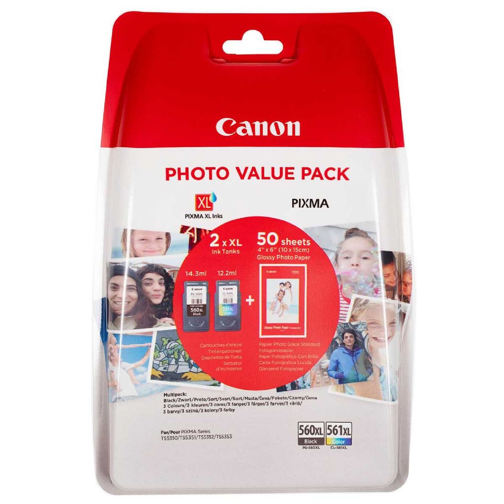 Cartuccia ORIGINALE 3712C008 Canon Multipack PG560 CL561 XL (include 50 fogli carta fotografica 4x6)